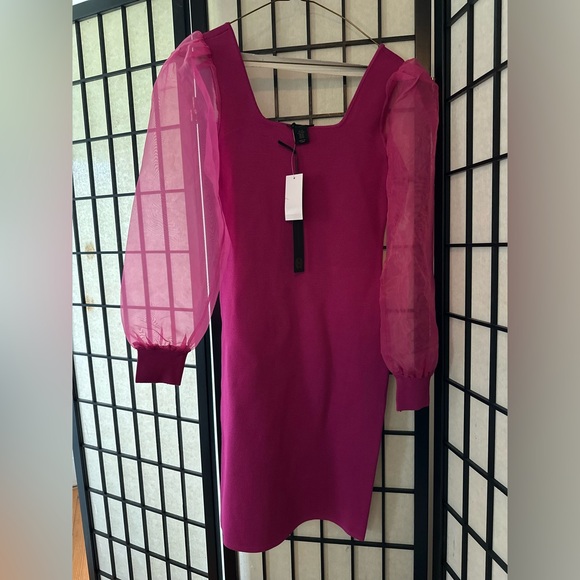 House of Harlow 1960 Pink Sheath Dress with Bishop Sleeves - Picture 2 of 8